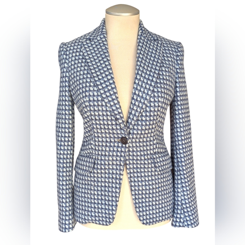 Rare Kiton Blue and White 100% Cashmere Patterned Blazer